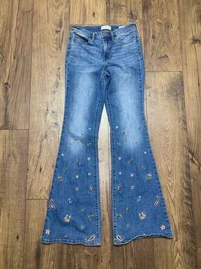 Jessica Simpson Charmed High Rise Embroidered Fitted Flare Jeans
